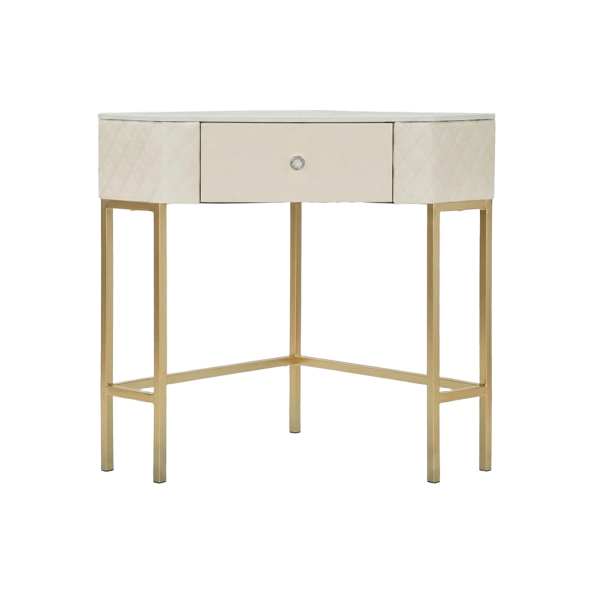 Sharon Corner Console Table with Drawer Quilted Leather Look — 4