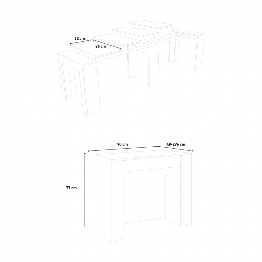 Extending Dining Console Table 90x48-296cm in Wood Venus Noix — 5