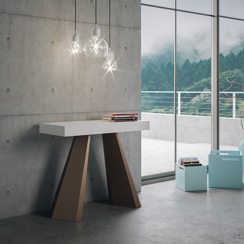 Modern Extendable Console Table Ash White 90x40-196cm Diamante Small Itamoby — 2