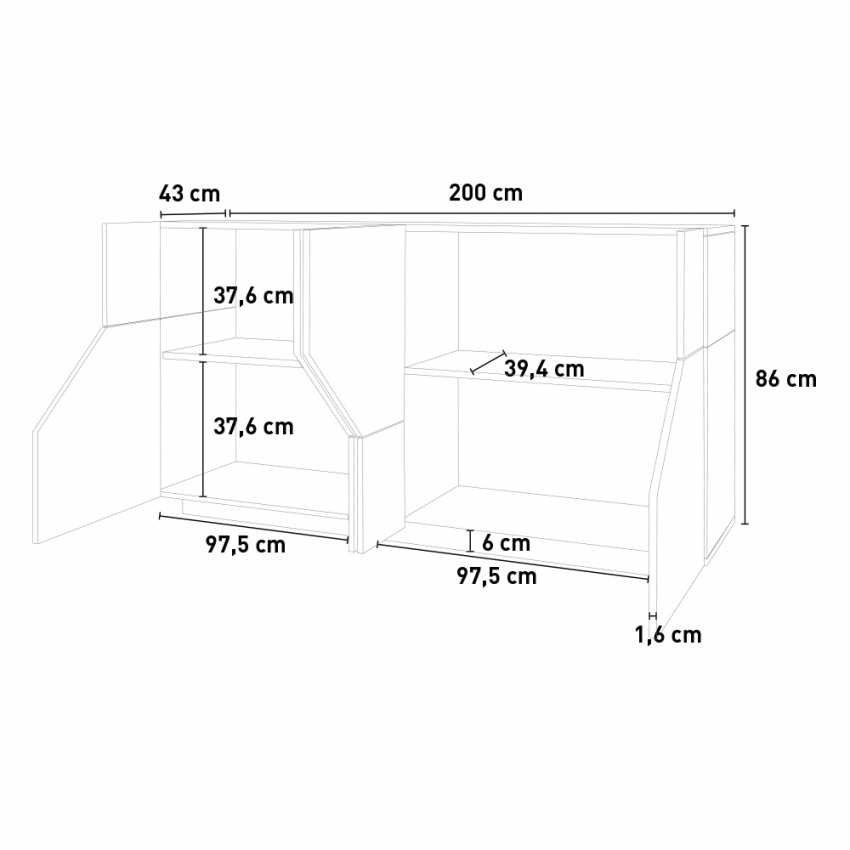 Modern Sideboard 200x43cm 4 Doors Living Room Kitchen Hariett — 9