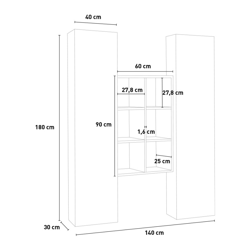 Teret WH Wall Mounted Living Room Unit with Display Cabinet, Wardrobe and Bookcase — 4