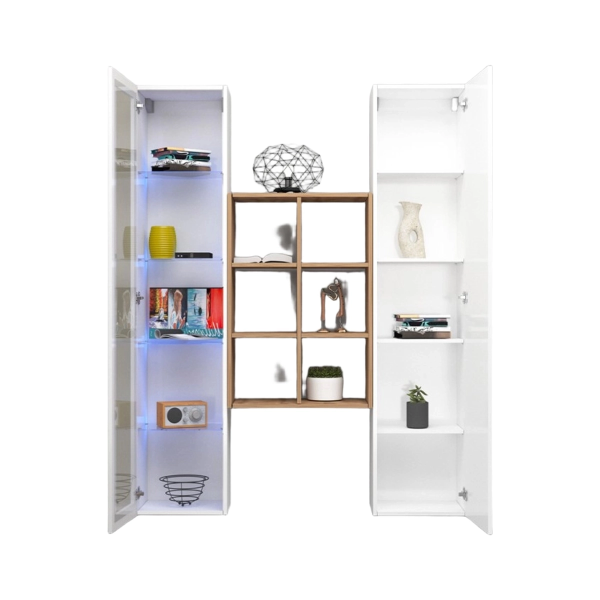 Teret WH Wall Mounted Living Room Unit with Display Cabinet, Wardrobe and Bookcase — 8