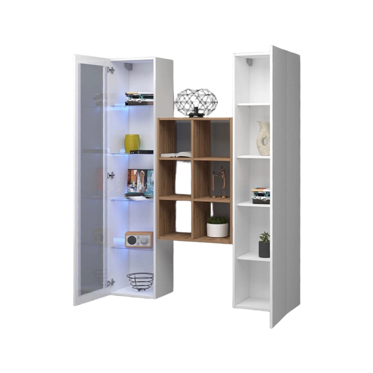 Teret WH Wall Mounted Living Room Unit with Display Cabinet, Wardrobe and Bookcase — 7