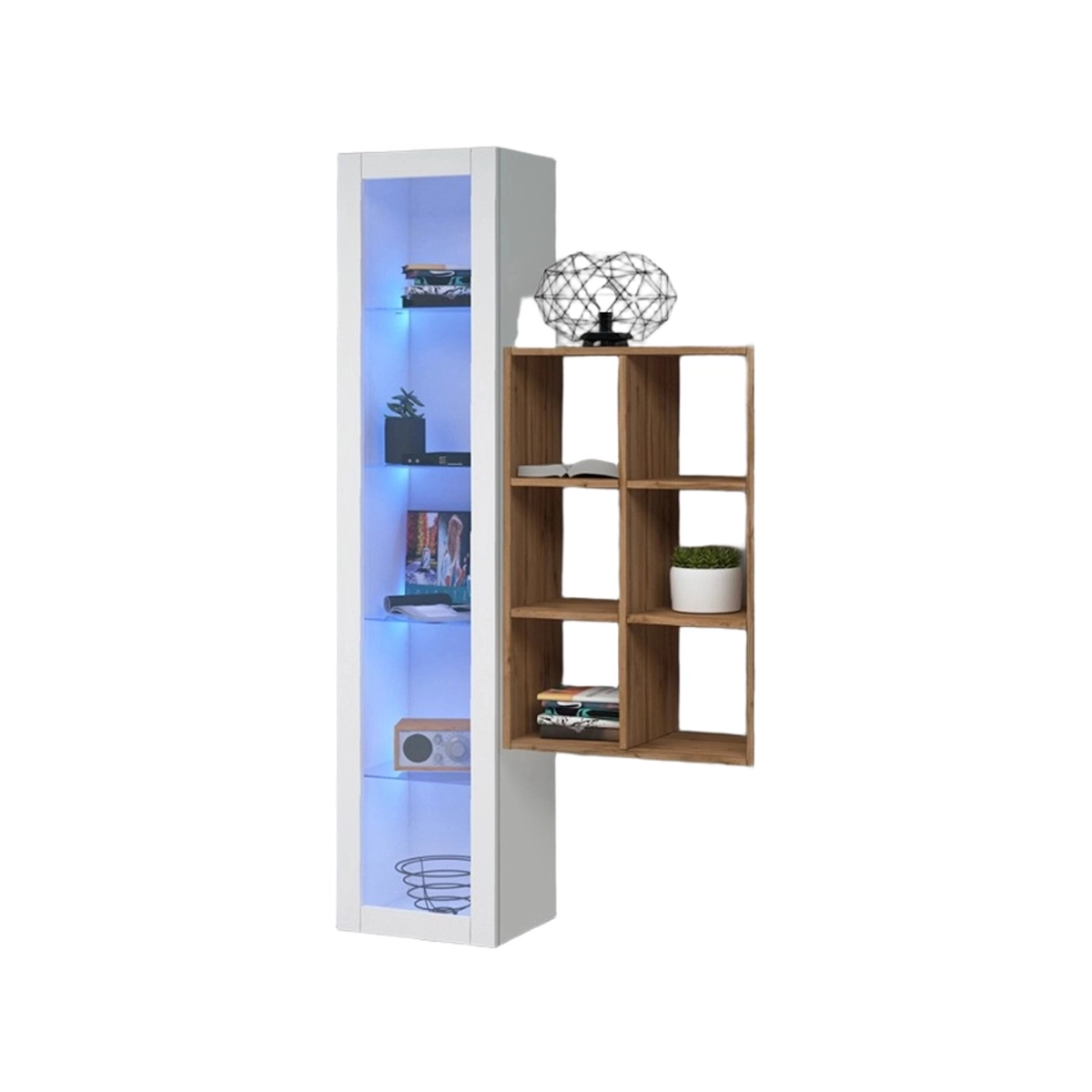 Teret WH Wall Mounted Living Room Unit with Display Cabinet, Wardrobe and Bookcase — 6