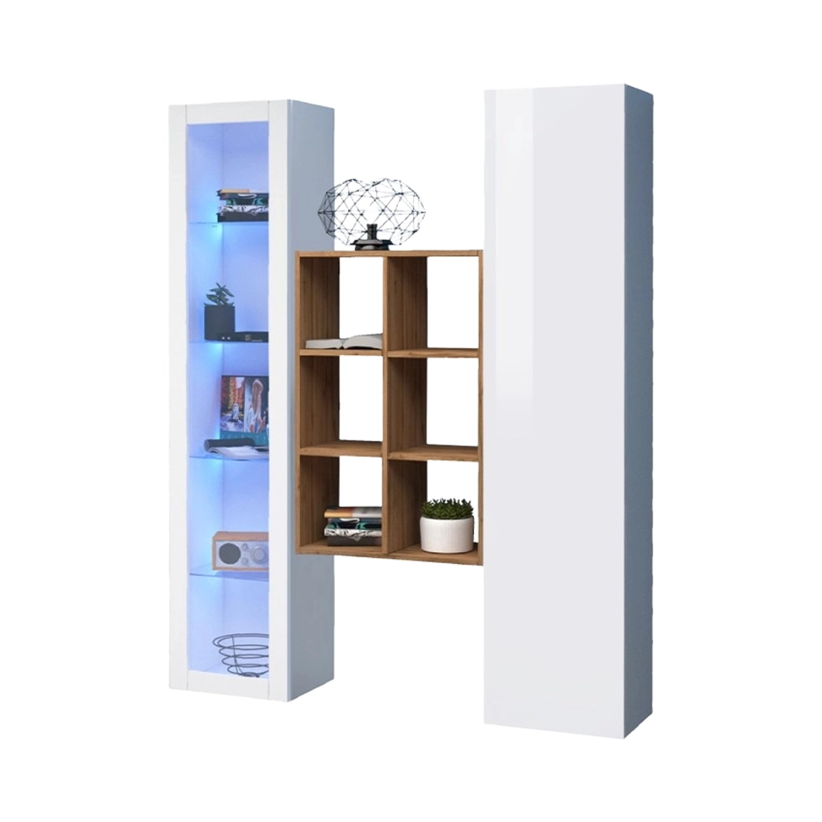 Teret WH Wall Mounted Living Room Unit with Display Cabinet, Wardrobe and Bookcase — 5