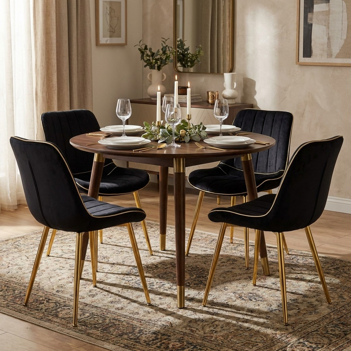 Set of 2 Paris Modern Upholstered Dining Chairs in Fabric and Metal — 1