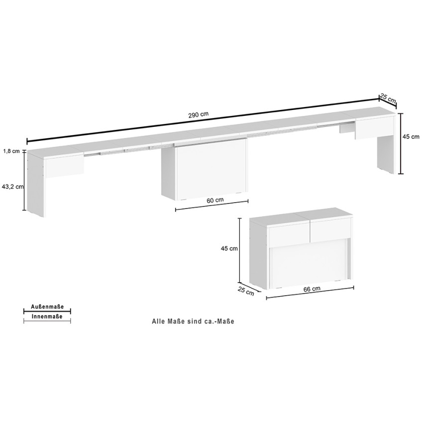 Set of 2 Extendable Benches 66-290cm Pratika A + B Web Furniture — 11