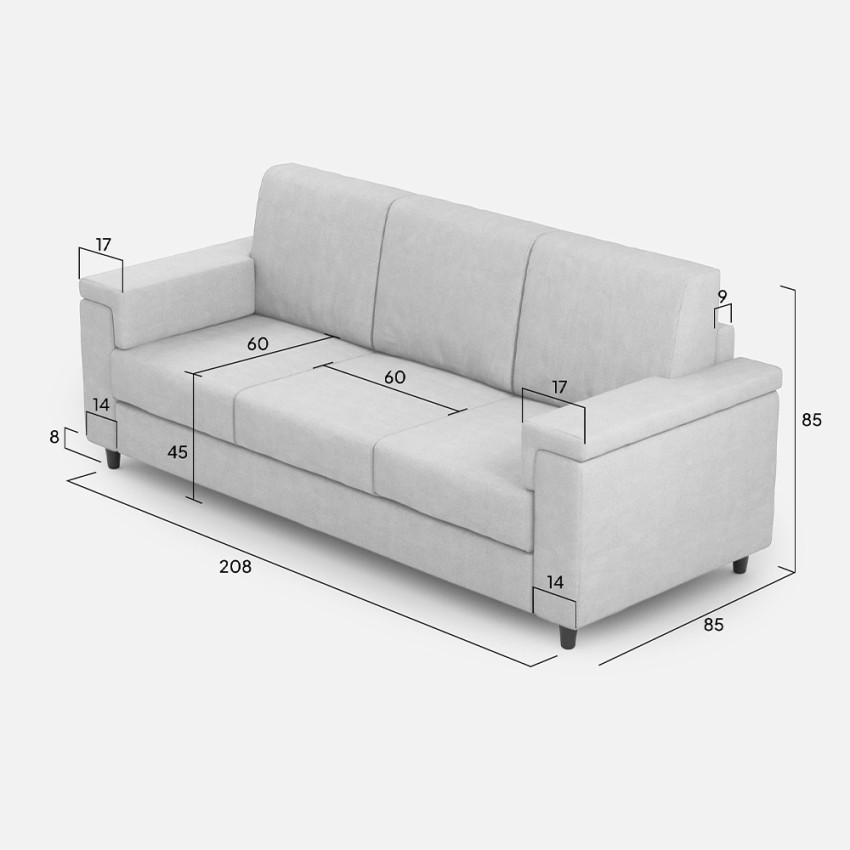 Modern 3-Seater Fabric Sofa 208cm Marrak 180 — 9