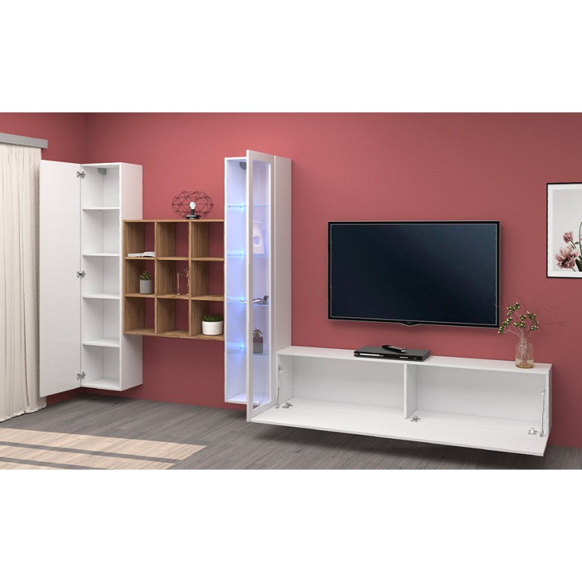 Modern White Living Room Wall Unit with TV Stand Showcase Bookcase Ranil WH — 3
