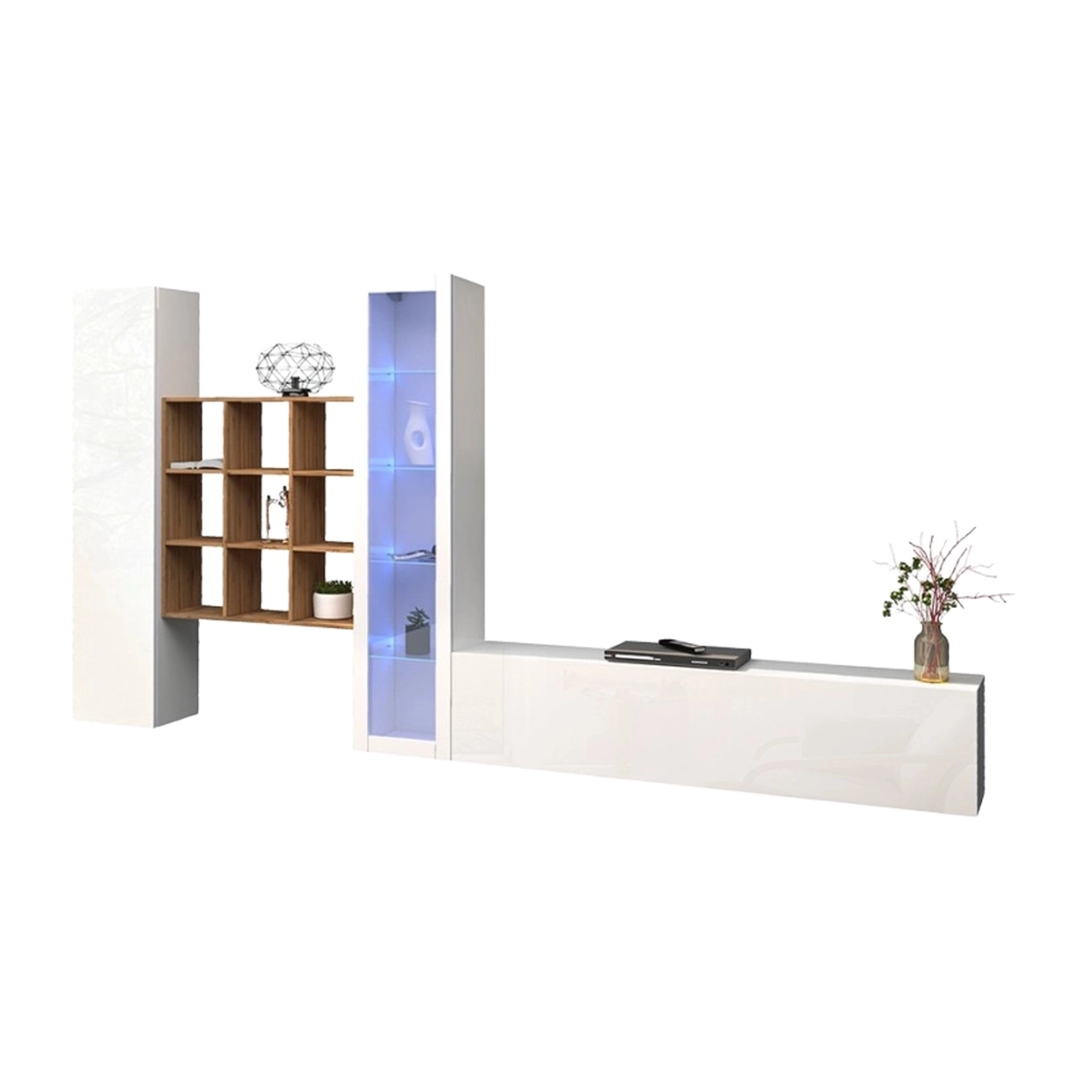 Modern White Living Room Wall Unit with TV Stand Showcase Bookcase Ranil WH — 8