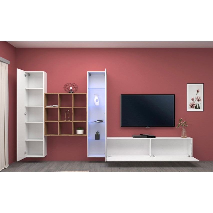 Modern White Living Room Wall Unit with TV Stand Showcase Bookcase Ranil WH — 4
