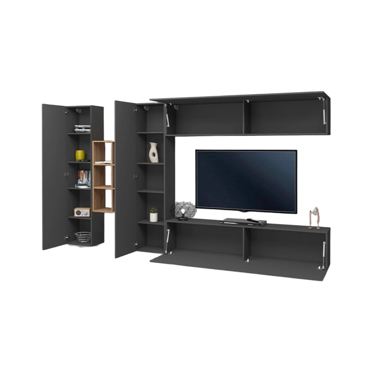 Wall unit TV stand with bookcase and 2 cabinets grey Sid RT — 8