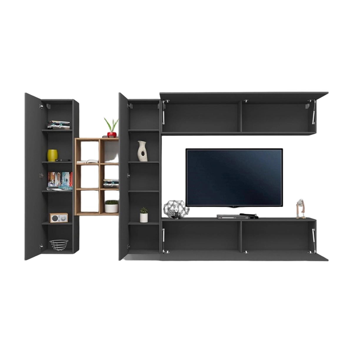 Wall unit TV stand with bookcase and 2 cabinets grey Sid RT — 6