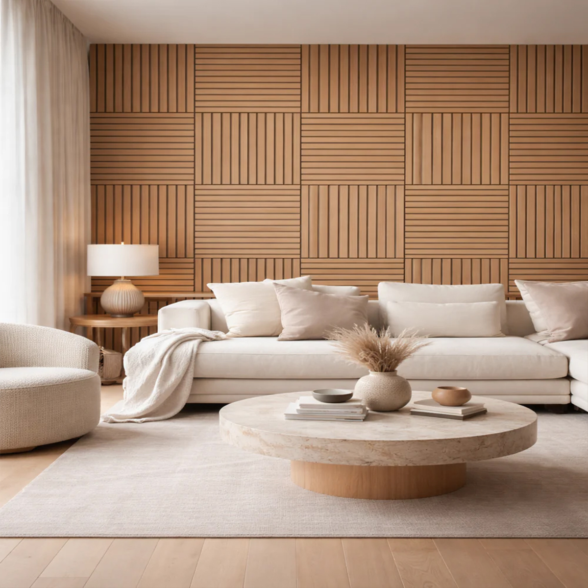 Set of 12 Divina Home Slat Acoustic Panels Wood Effect 60x60 cm — 2