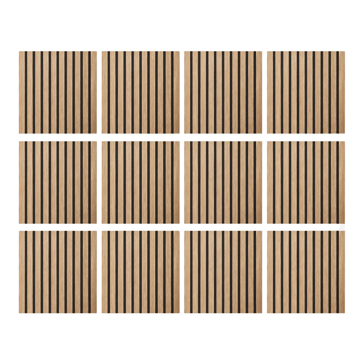 Set of 12 Divina Home Slat Acoustic Panels Wood Effect 60x60 cm — 3