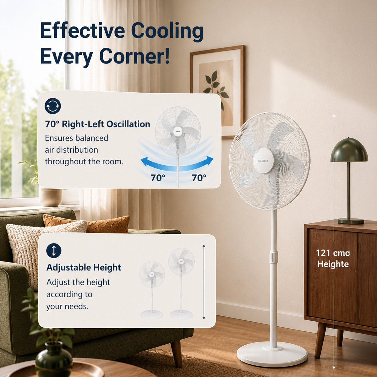 Ventilatore a piantana silenzioso regolabile Elian