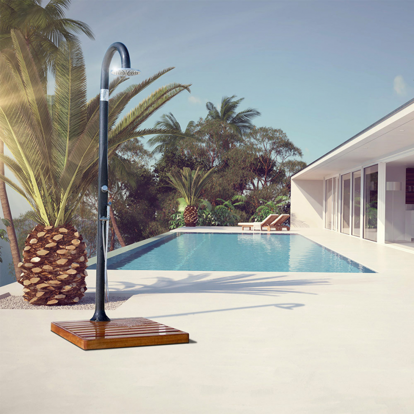 Modern design outdoor shower with mixer and foot wash Arkema Design Funny Yin T345 — 4