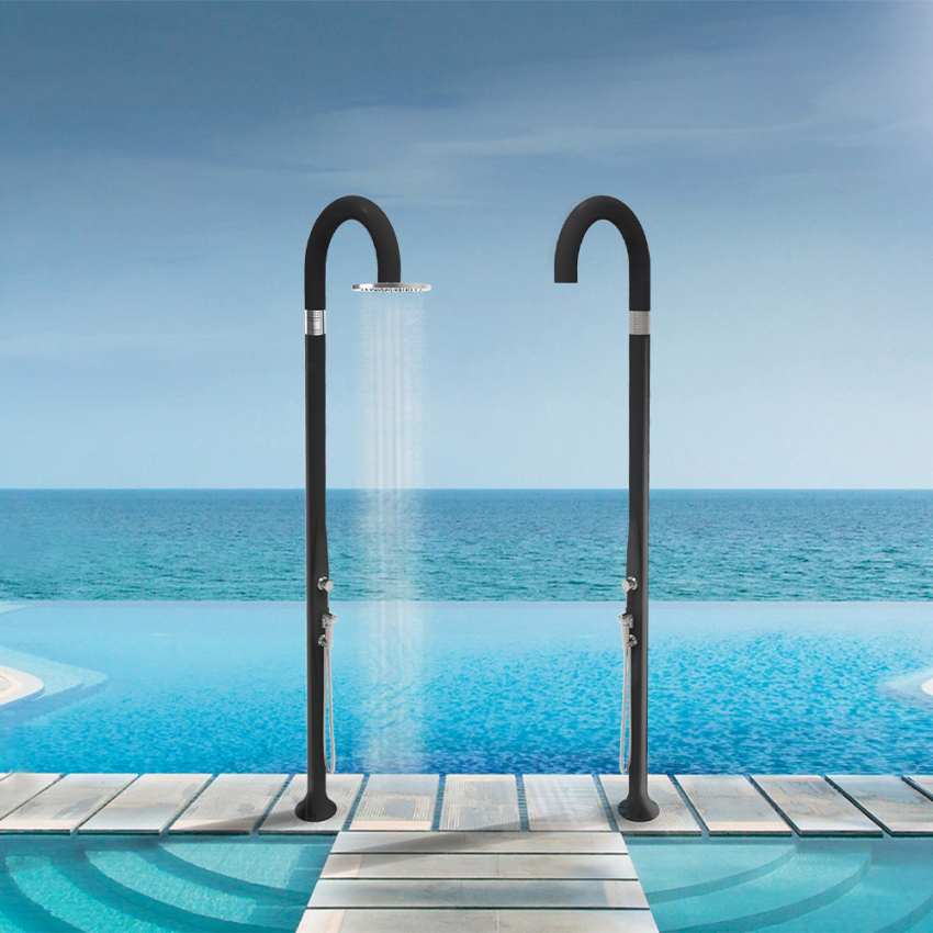 Modern design outdoor shower with mixer and foot wash Arkema Design Funny Yin T345 — 6