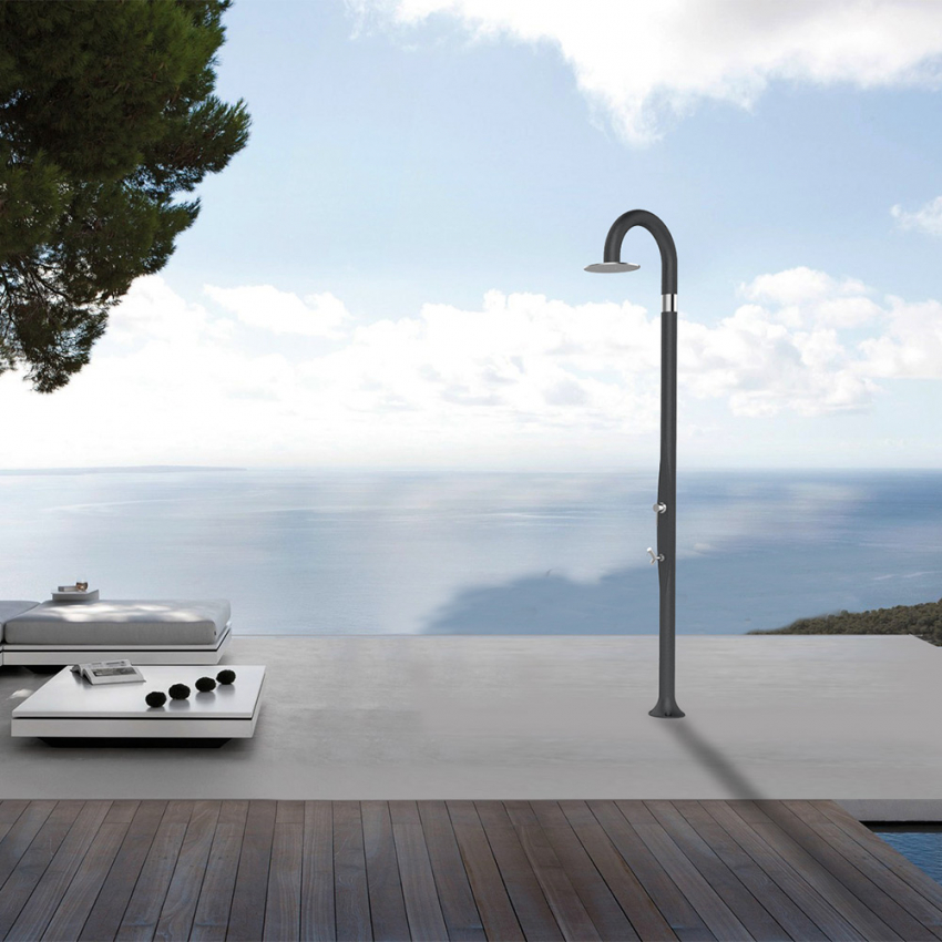 Modern design outdoor shower with mixer and foot wash Arkema Design Funny Yin T345 — 9