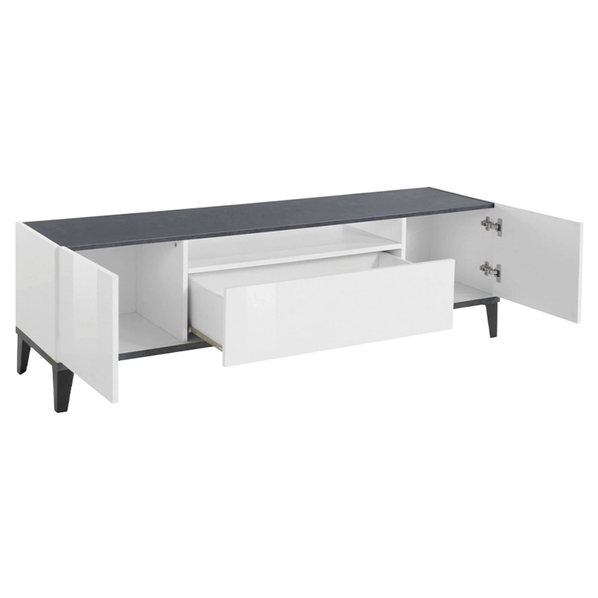 Modern TV stand 160x40 cm Jacob 2 doors and drawer glossy white slate — 5