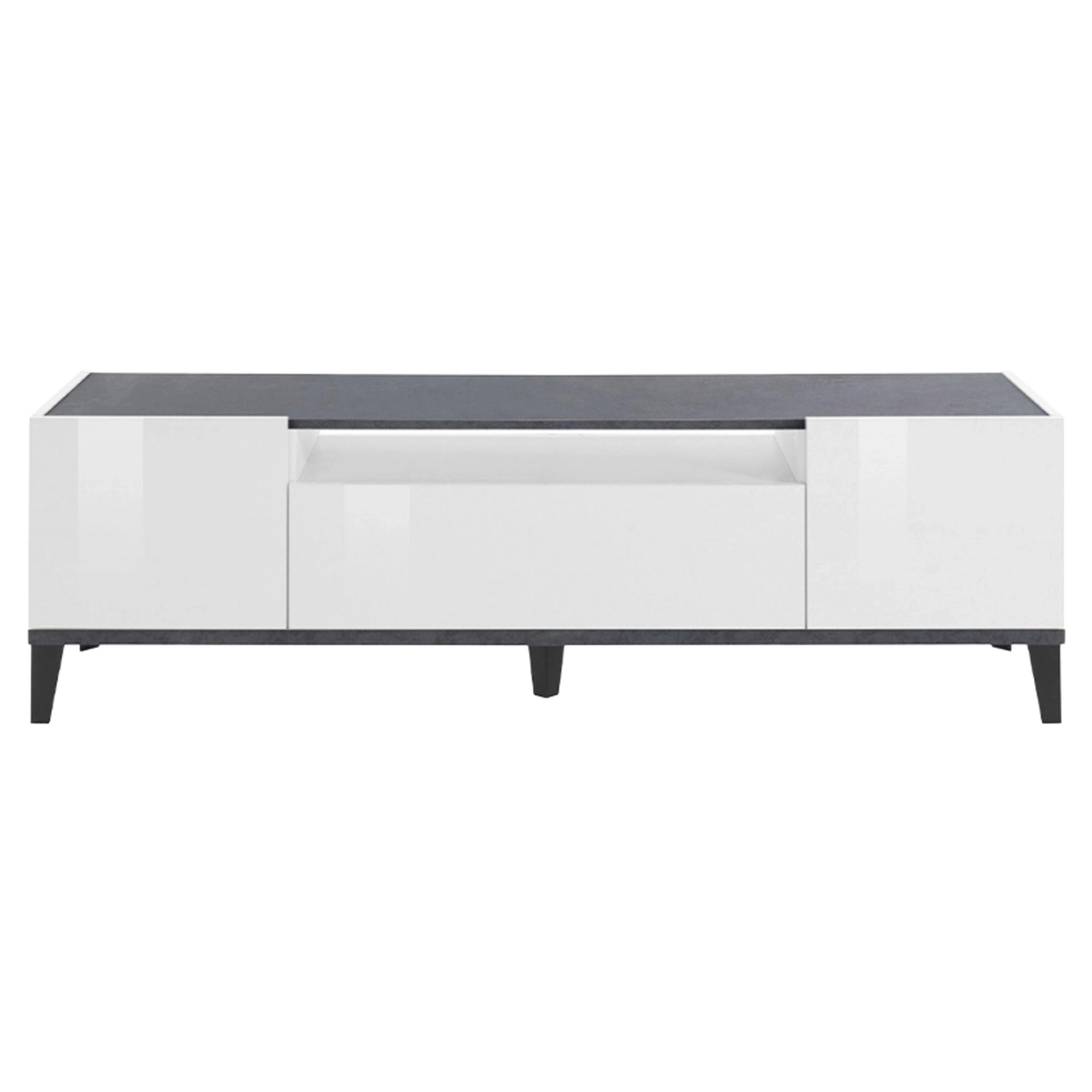 Modern TV stand 160x40 cm Jacob 2 doors and drawer glossy white slate — 6