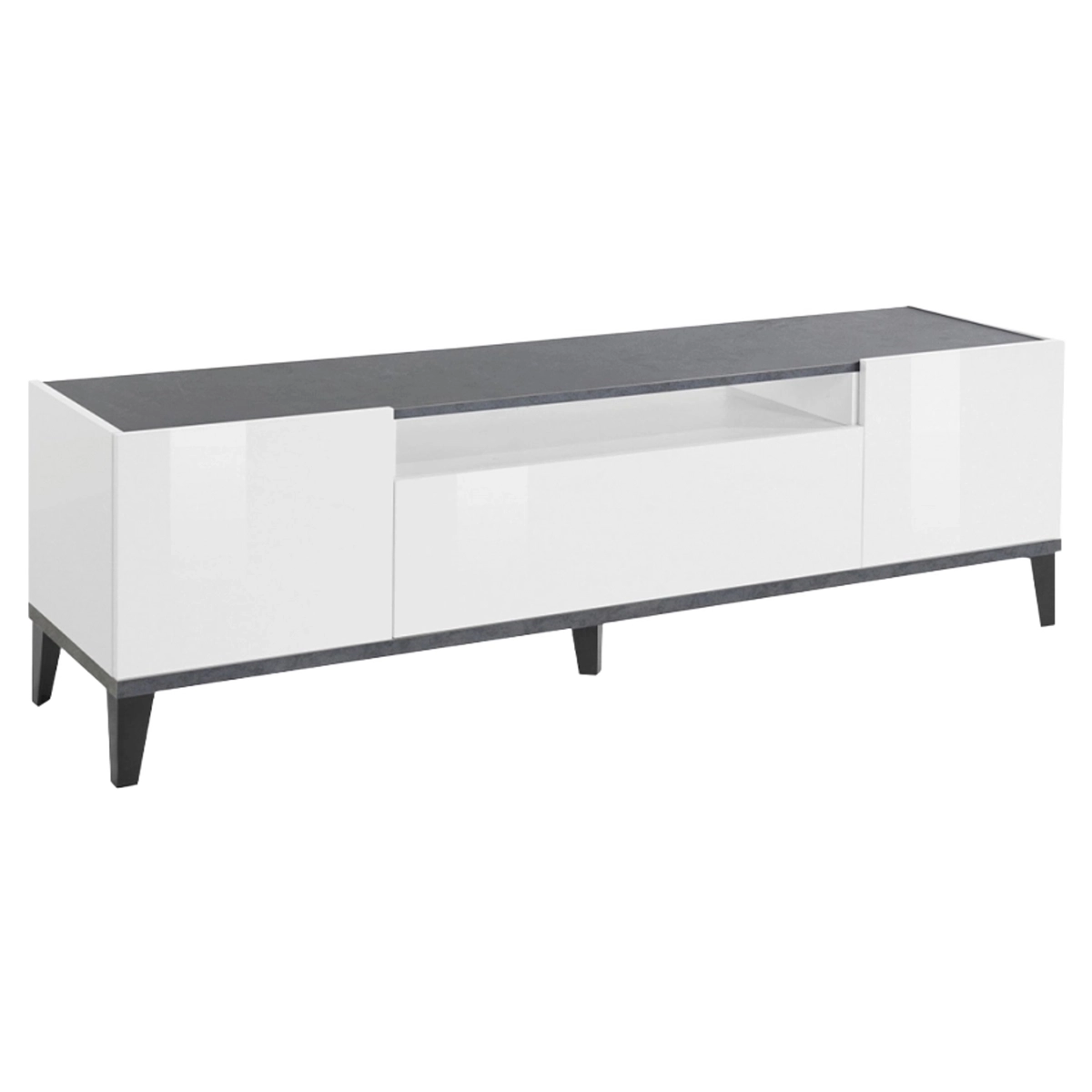 Modern TV stand 160x40 cm Jacob 2 doors and drawer glossy white slate — 4
