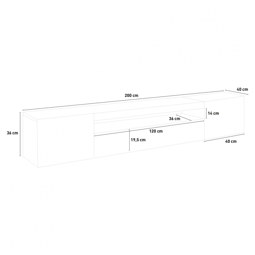 Daiquiri Pero Ardesia L 200cm TV Stand with 2 Doors and Flip-Down Drawer Design — 6