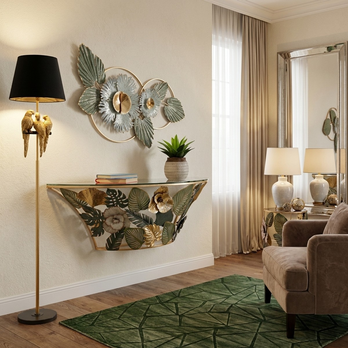 Amaz Semicircular Wall Console Table in Metal and Glass — 2