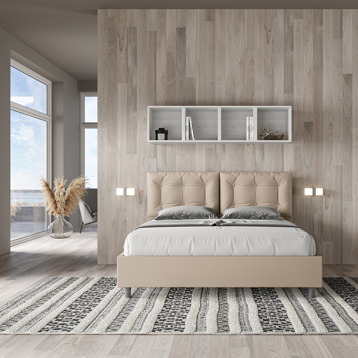 Double Bed 160x190 with Storage and Cushion Headboard Annalisa M — 3