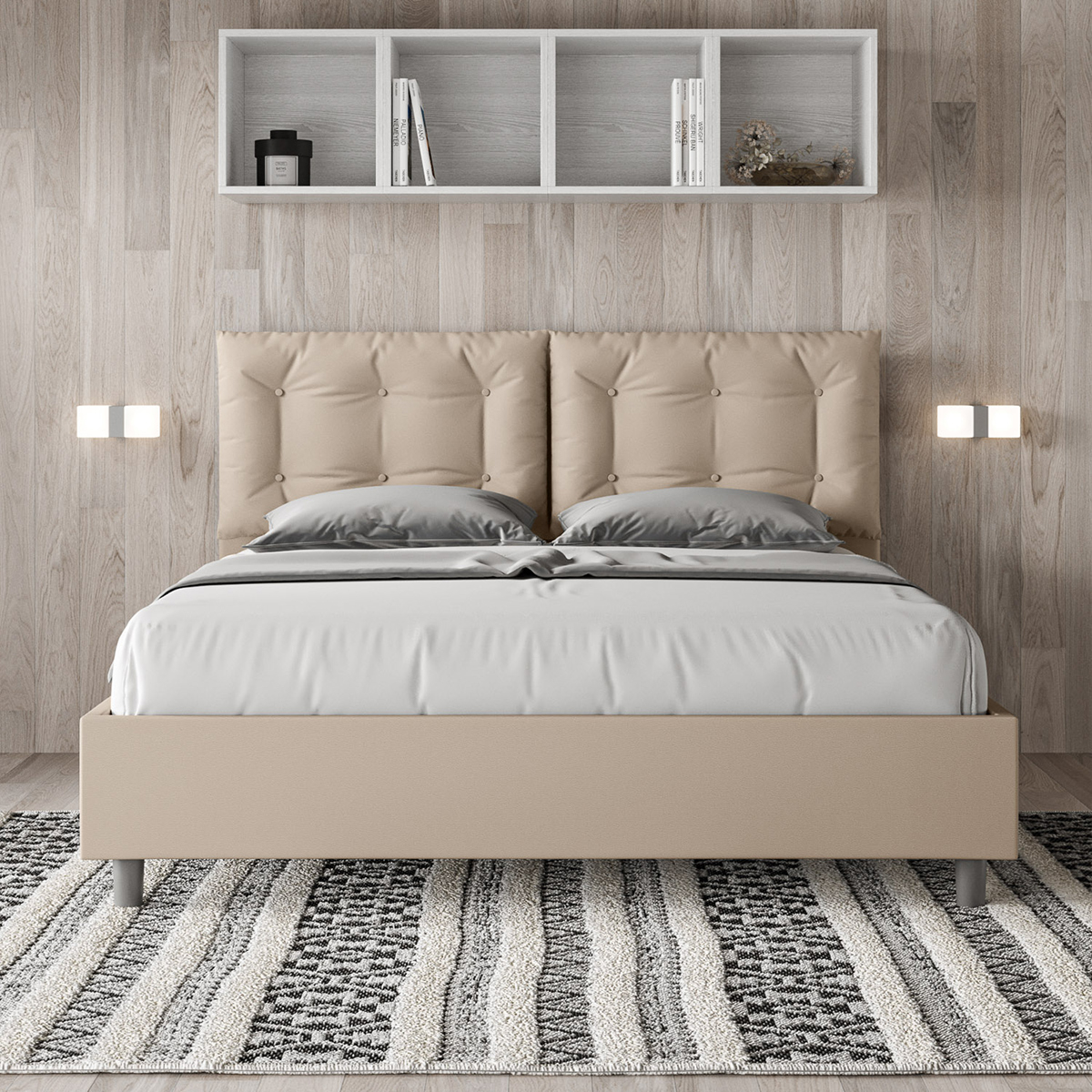 Double Bed 160x190 with Storage and Cushion Headboard Annalisa M — 4
