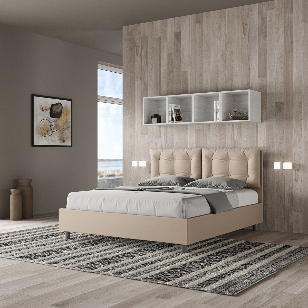 Double Bed 160x190 with Storage and Cushion Headboard Annalisa M — 2