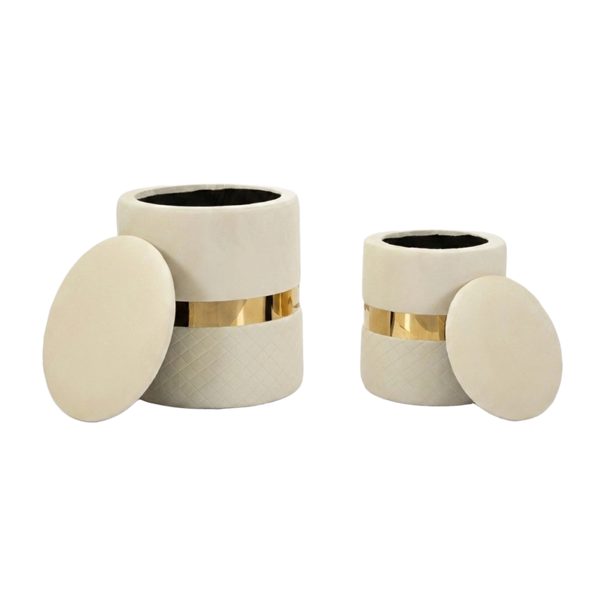 Set of 2 Round Upholstered Storage Ottomans Sheffild — 3
