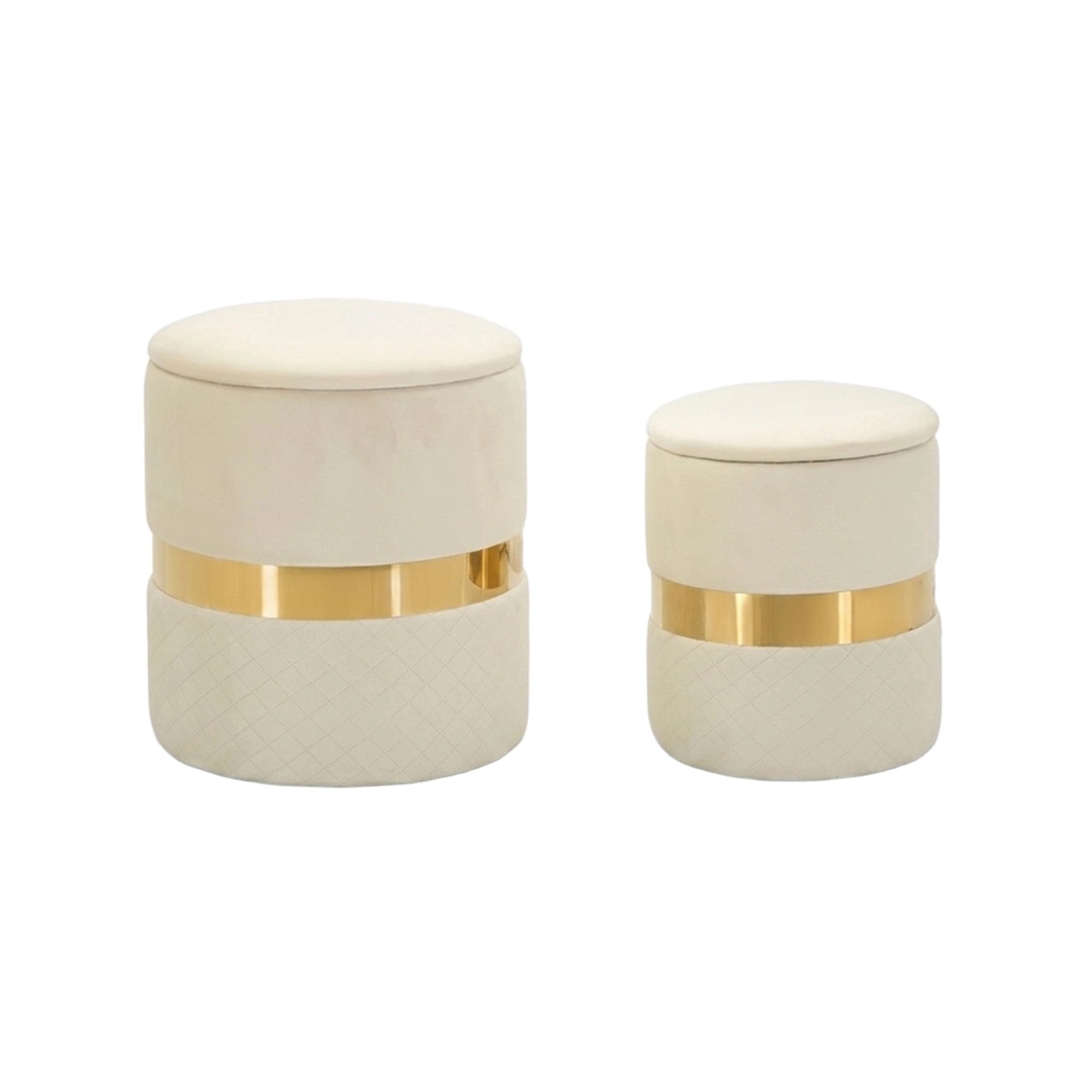 Set of 2 Round Upholstered Storage Ottomans Sheffild — 1