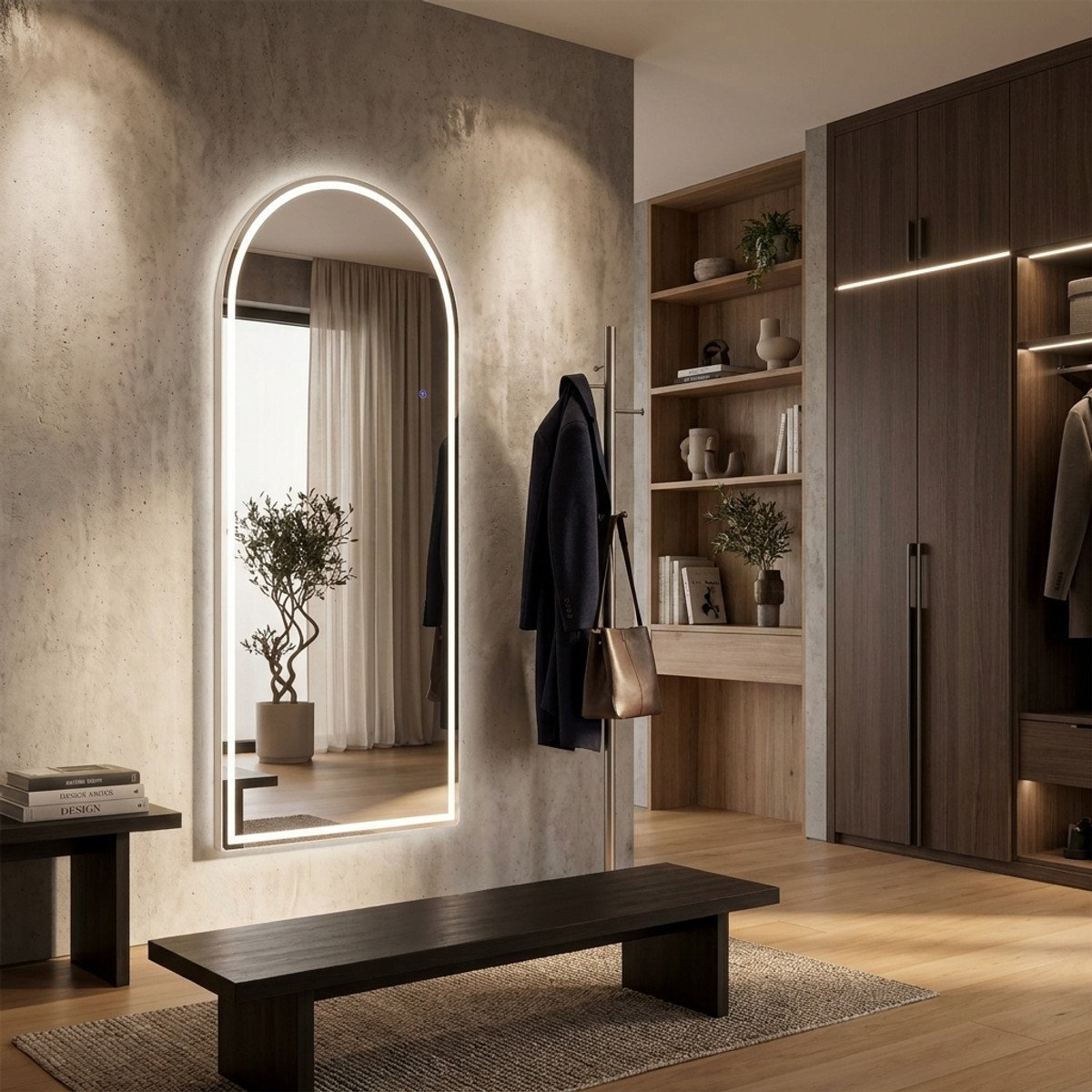 Arch Floor and Wall Mirror with LED 77x177 Golden Arch Radiance — 3