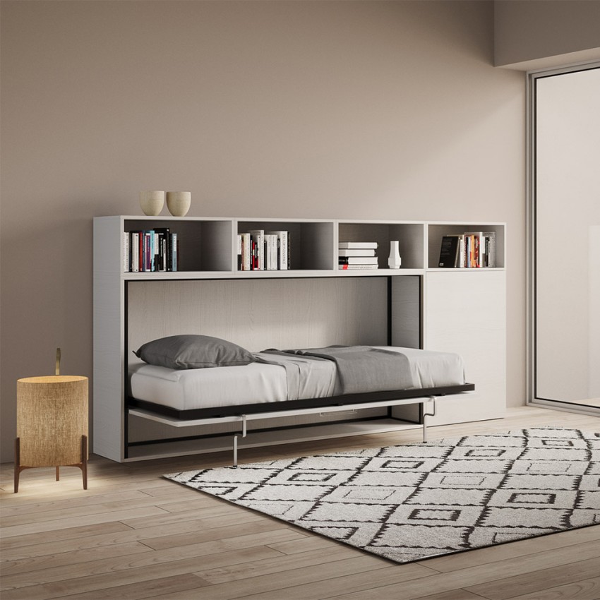 Kando A Horizontal Foldaway Single Bed with Cabinet and Shelves — 2