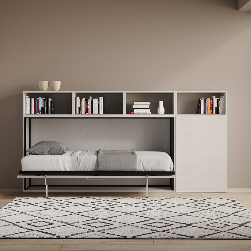 Kando A Horizontal Foldaway Single Bed with Cabinet and Shelves — 3