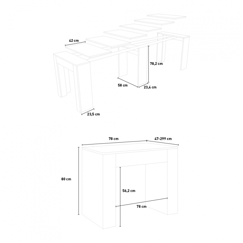 Extendable Console Dining Table 78x47-299cm Wood Allin Noix — 6