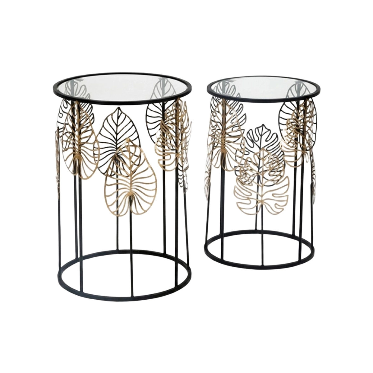 Set of 2 Round Coffee Tables in Metallo and Glass Foglie Glam — 1