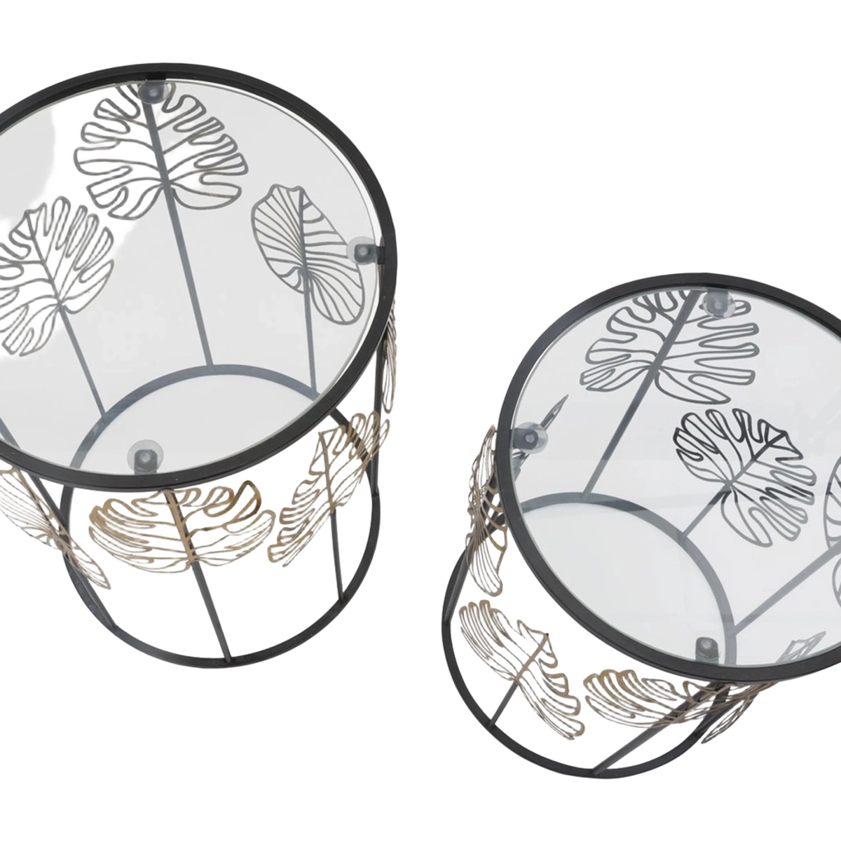 Set of 2 Round Coffee Tables in Metallo and Glass Foglie Glam — 5