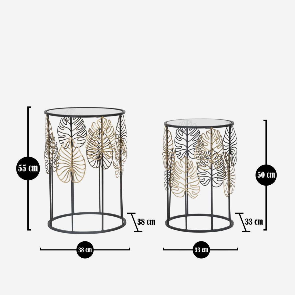 Set of 2 Round Coffee Tables in Metallo and Glass Foglie Glam — 3