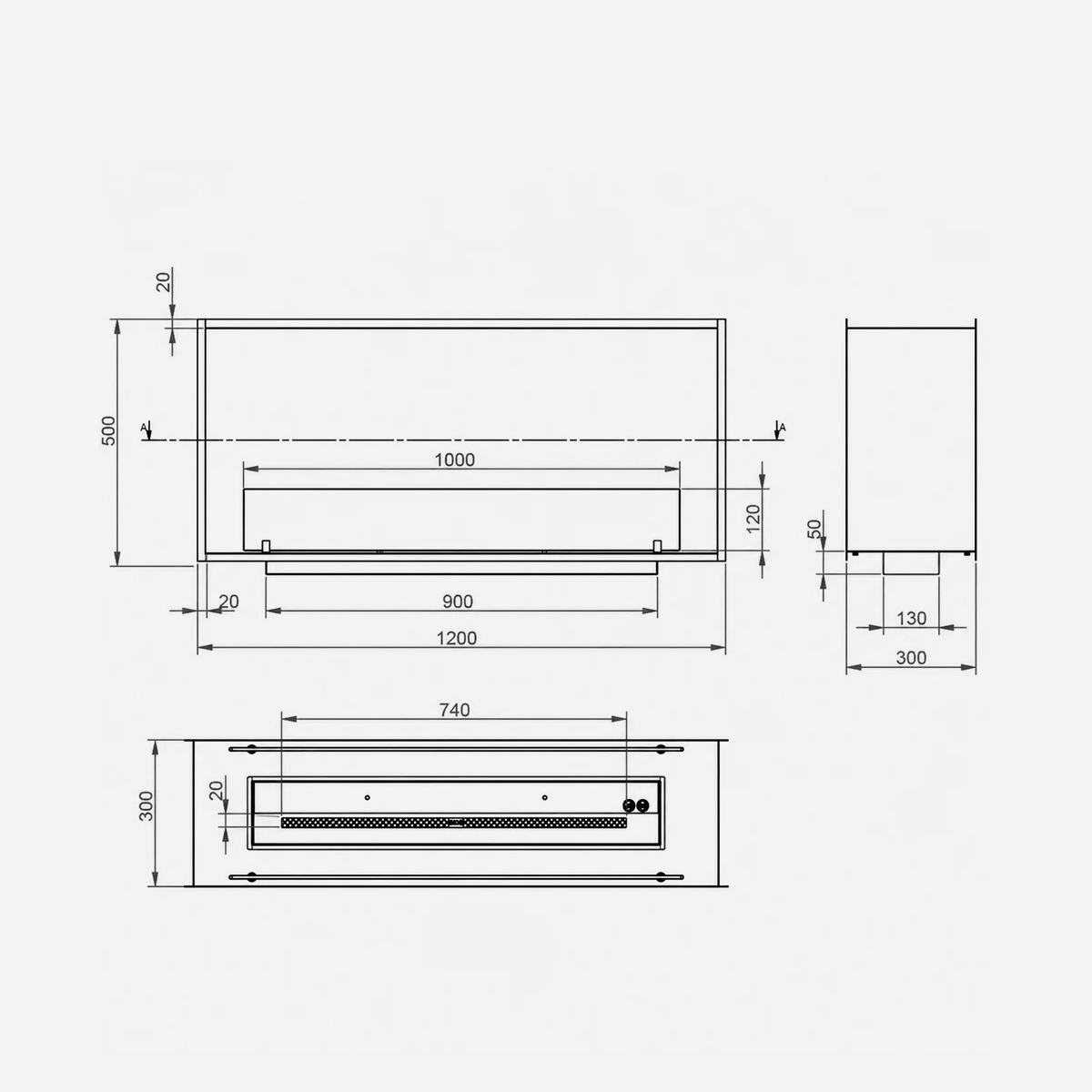 Venere120 Double-Sided Built-In Bioethanol Fireplace 120x50 — 6