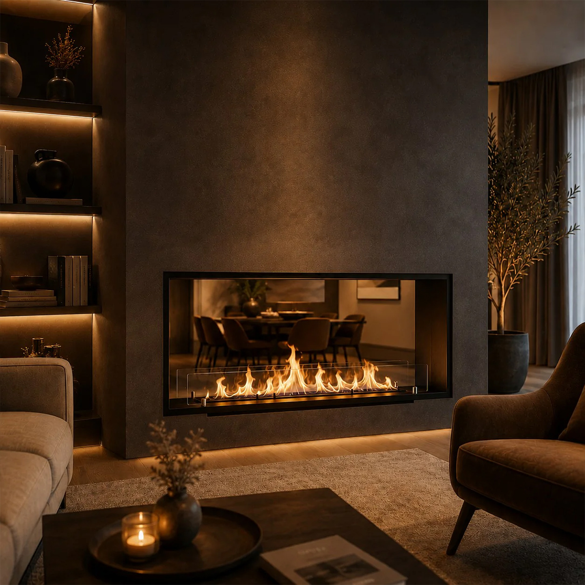 Venere120 Double-Sided Built-In Bioethanol Fireplace 120x50 — 2