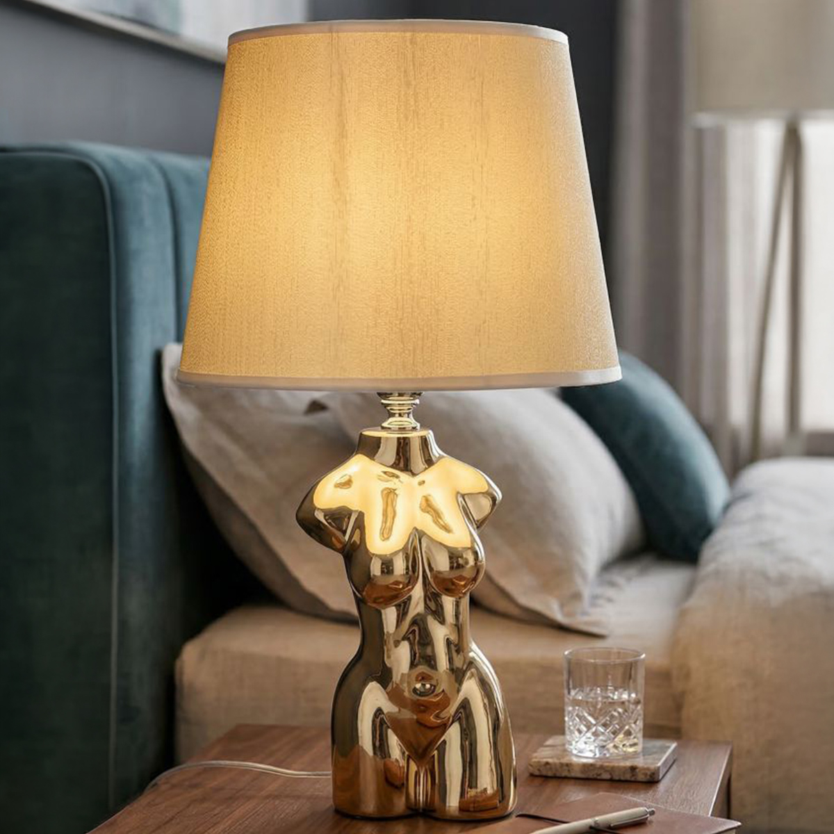 Glam Woman Ceramic Table Lamp with Fabric Shade — 2