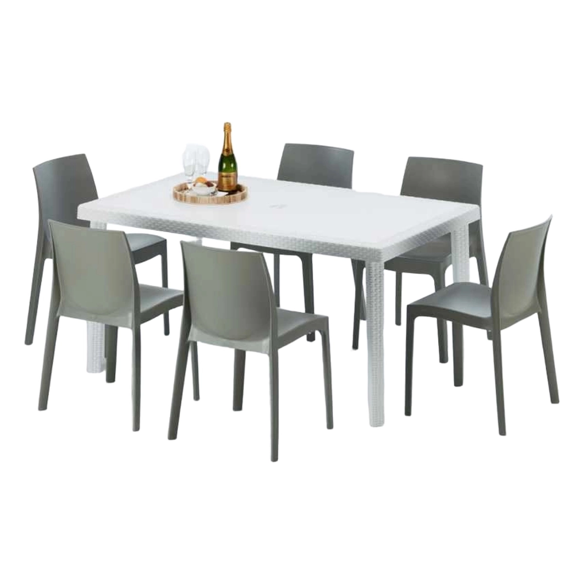 Rome Summerlife White Rectangular Table 150x90 cm with 6 Chairs — 1