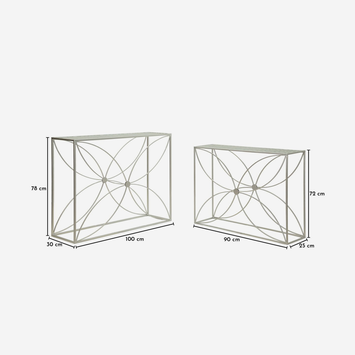 Set of 2 Paradise metal and glass entryway console tables — 3