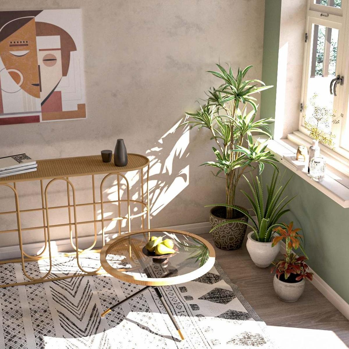 Samui Boho Chic Hallway Console Table in Metal and Rattan — 3