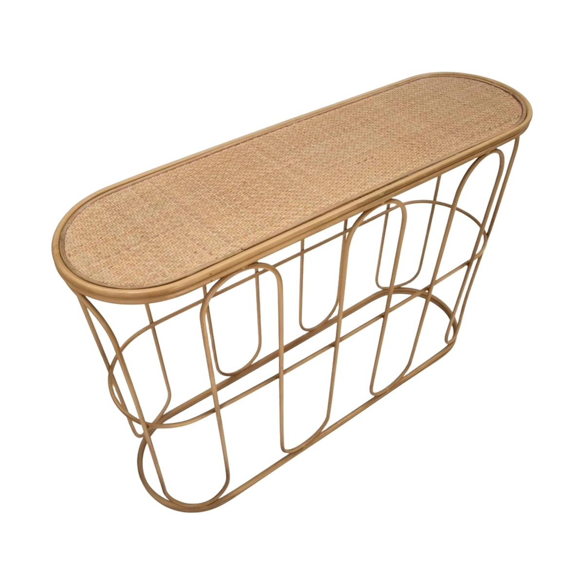 Samui Boho Chic Hallway Console Table in Metal and Rattan — 5