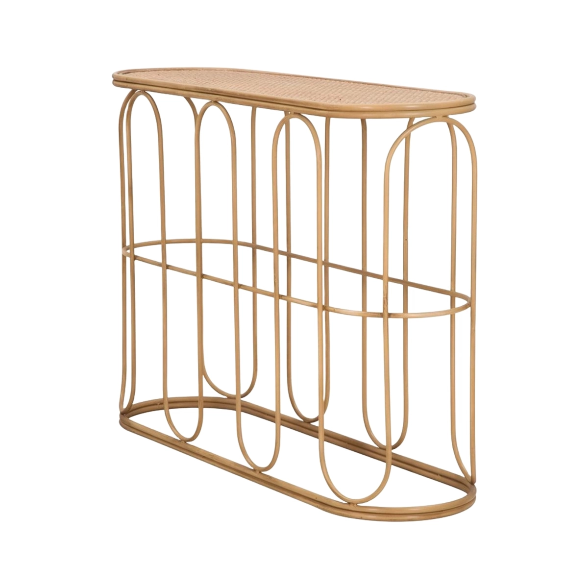 Samui Boho Chic Hallway Console Table in Metal and Rattan — 4