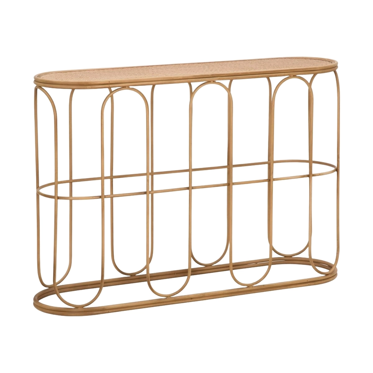 Samui Boho Chic Hallway Console Table in Metal and Rattan — 1