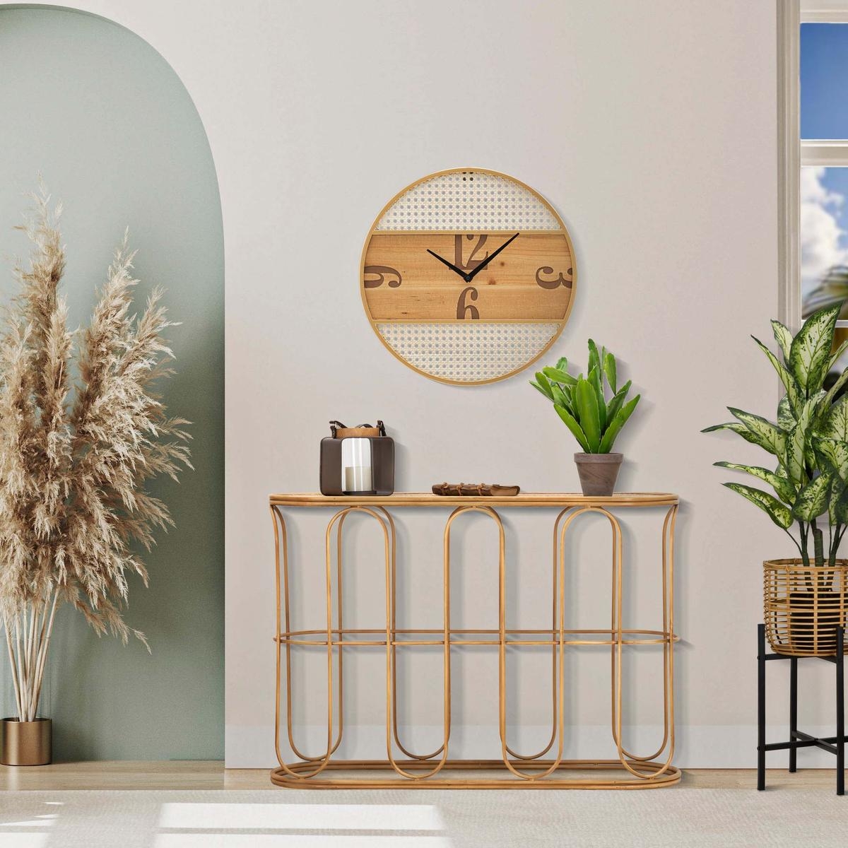 Samui Boho Chic Hallway Console Table in Metal and Rattan — 2